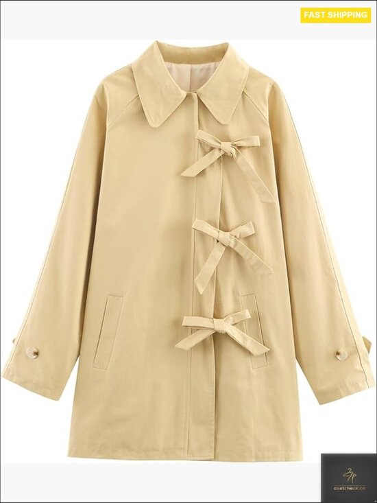 Jackets & Blazers - Oversized Trench Coat Classic Chic Lightweight Cotton Peacoat Bow Toggle